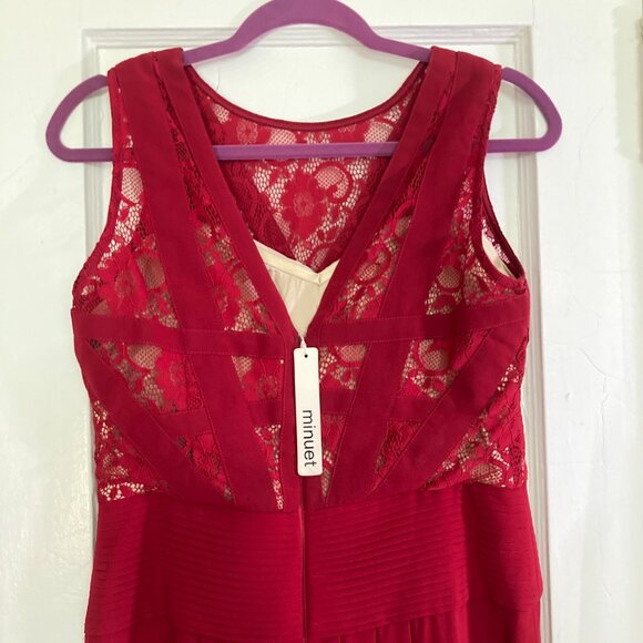 NWT Red Lace Detail Floor Length Dress L - Picture 9 of 13